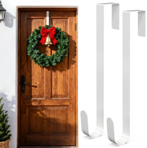 CHGANG 2pcs Christmas Wreath Door Hanger - 12 Inches Metal Front Door Wreath Hook for Christmas Home Office Wall Wedding Wreaths or Decorations (White)