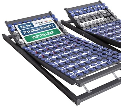 AM Qualitätsmatratzen 7 Zonen Tellerlattenrost 80x200 verstellbar bis 130 kg mit 40 Tellern - Made in Germany - Punktelastisches Tellerlattenrost Kopf und Fußteil verstellbar 80x200