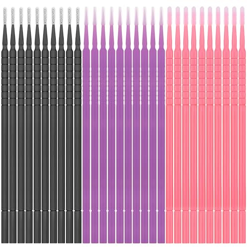 600 PCS Micro Applicator Brushes Disposable Microbrushes with Longer Tips Micropore Brushes for Lashes Extensions Eyeliner Cleaning Nail Art and Makeup (Purple, Pink, Black)