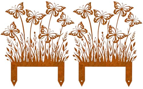2 Stück Rost Schmetterling Gartenstecker, Gartendeko Rost, Gartenfiguren Gartenzubehör, Rostdeko Gartendeko Deko, Frühlingsdeko Blumenstecker Schmetterling für Garten Terrasse Balkon Blumentopf