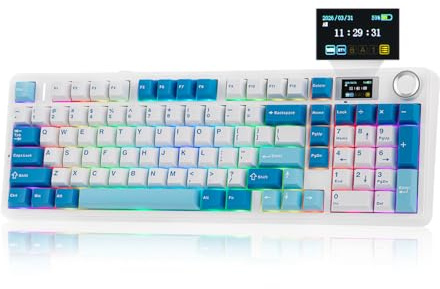 EPOMAKER AULA F99 MAX Wireless Mechanical Keyboard, Smart Screen & Knob, 8000mAh, 2.4Ghz/BT Creamy Keyboard, Pre-Lubed Switch, Hot-Swappable, RGB Backlit, Custom Software (White, Reaper Switch)