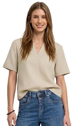 Street One Damen Bluse mit Split Neck aus Leinenmix