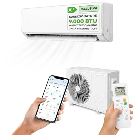 Wintem – Condizionatore 9000 BTU Inverter R32, Wi-Fi, A++/A+, Compressore GREE | Climatizzatore 9000 BTU Fisso, Pompa di Calore, 62 dB(A), Turbo, Sleep, Display LED