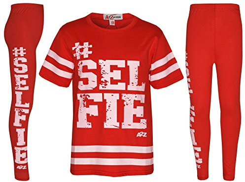 A2Z 4 Kids Girls Selfie Print 2 Piece Clothing Set Short Sleeve - Selfie 001 Set Red 7-8