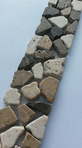 Bruchstein B479 - Bordatura a mosaico, 5 x 30 cm, in pietra naturale, colore: marrone, crema, travertino