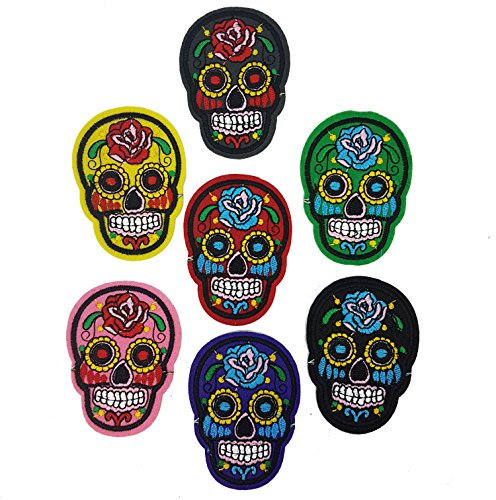 7 PCS Iron On Sew Sugar Skull Candy Mexican Patch Badge Day of Dead Motif Appliqué Halloween by Accessories Attic®