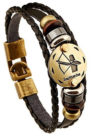 MeiPing Lederarmband mit Sternzeichen-Anhänger, One Size, Leder