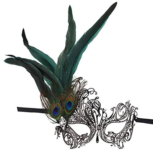 Thmyo Strass Pfau Federn Masquerade Maske, Laser Cut Metall venezianischen Prom Maske (Stil 2)