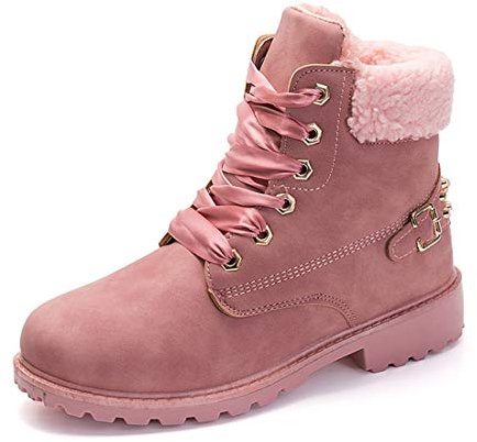 Neoker - Stivaletti invernali da donna, foderati, caldi, combat Boots, kaki, grigio, rosa, 36-41, Rosa (rosa.), 39 EU