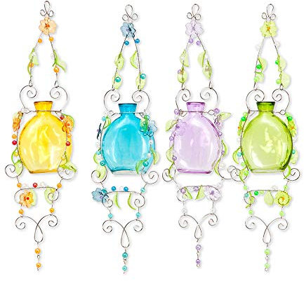 Juego de cuatro jarrones colgantes de cristal para techo, maceta de cristal pastel, decoración para el hogar y el jardín