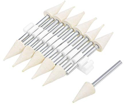 sourcing map 8mm Wool Felt Mounted Points Conical Polishing Bits Burrs Buffing Wheels with 1/8 Shank 12 Pcs