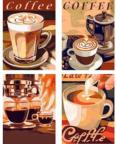 Ginfonr Diamond Painting 5D Diamant Malerei Kaffeetasse Untertasse Briefe Nach Anzahl Kits Full Drill Paint Mit Diamonds Arts Wall Decor 30 * 40 cm, 4Pack