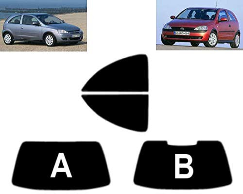 Passgenaue Tönungsfolie für-Opel Corsa C 3-Türen 1999-2006 Heck/Seitenscheiben (05% Tiefschwarz, B)