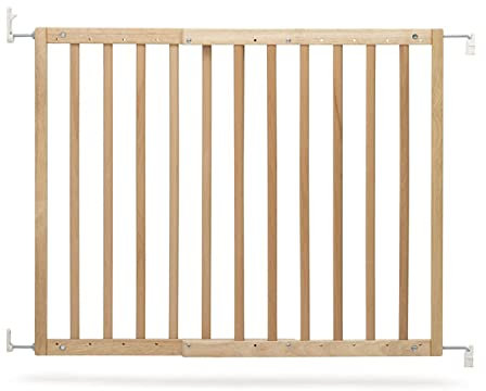 Geuther 2700 schwenkbares Türschutzgitter Passung: 63 cm - 103,5 cm Türgitter Treppenschutzgitter zum Bohren extra hohes Babygitter stufenlos einstellbar Sicherheitsverschluss Natur