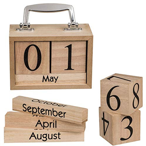 Out of the blue Ewiger Kalender aus Naturholz in Kofferform Blockkalender Dauerkalender