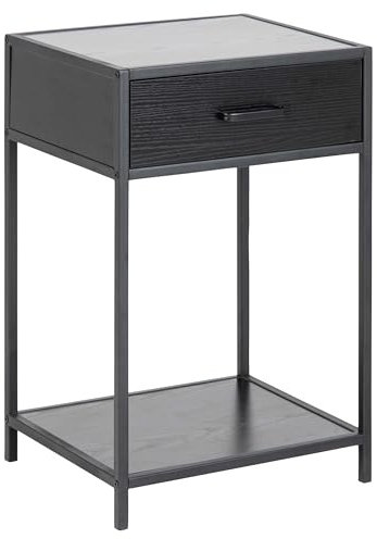 AC Design Furniture Jörn Nachttisch, B: 42 x H: 63 x T: 35 cm, Schwarz Esche Optik/Schwarz, Holz/Metall, 1 Stk.