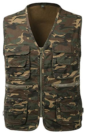 KTWOLEN Men's Fishing Waistcoats Multi Pocket Outdoor Vest Safari Hunting Hiking Vest Jacket Breathable Photography Top, Camouflage, XL