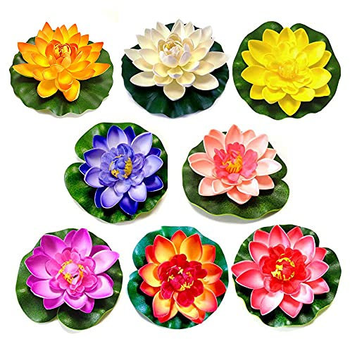 8Pcs wasserdichte Lotusblume, Lotusblüte,Schwimmende Teichdeko, Wasserlilie Schwimmend, Schwimmende Lotusblüten, Seerose Blume Dekor, 10cm for Pond, Fountain, Aquariums Decoration (8 Colour)
