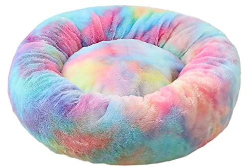 NIQIU Haustierbett weiches Plüschtierkissen flauschig selbsterwärmend rutschfest maschinenwaschbar Hundekatzenbetten verbesserter Schlaf mehrere Größen-Regenbogen,XXXL 90CM