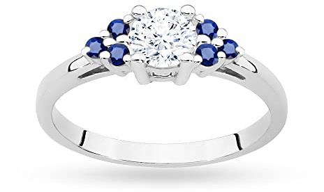MARKO Weißgold Damen Gold Verlobungsring mit weißem Saphir 0,60Ct und Saphiren 0,30Ct, 14 Karat Gold (585) | Goldring inklusive Box | Geschenk für Frauen (Weißer Saphir mit Saphiren, 70 (22.5))