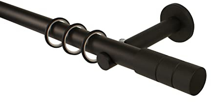 Gardinenstange 25 mm schwarz aus Metall, Endstück Jolly, 180 cm