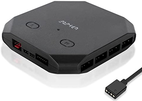 upHere PC Fan Hub 6 Port with PWM 4Pin,8 Port with 5V ARGB 3Pin, Support up to Six 4-Pin & 3-Pin Case Fans and Additional 2 ARGB Accessories-Black,FH14-5V