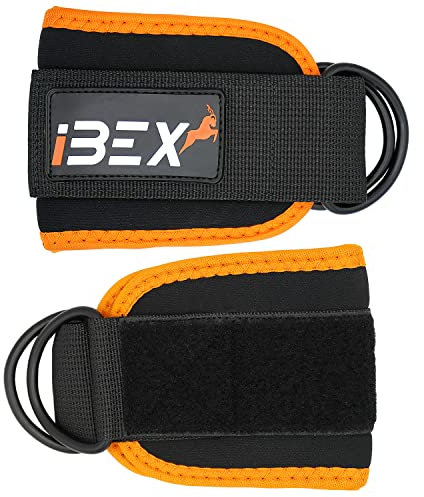 iBEX Ankle Straps with Adjustable Neoprene Support for Cable Machine Attachments - Double D-Ring Cable Straps For Gym workout, Leg Muscles, Glute Workouts Ankle Cuff for Men and Women Weight lifting
