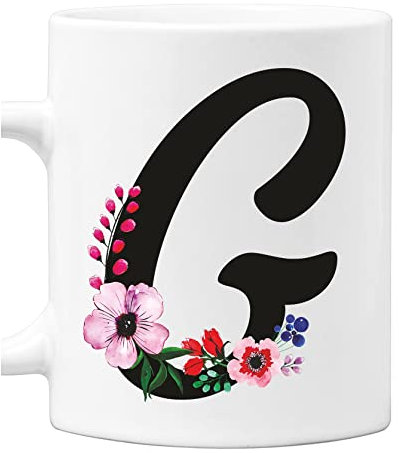 Colorfamily Tazza Mug con Iniziale Floreale - Lettera G - 100% ceramica