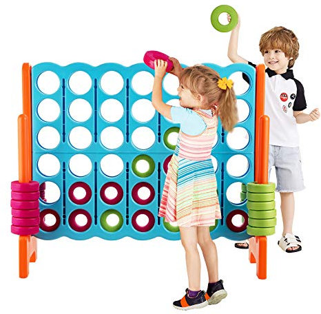 GOPLUS riesiges 4 Gewinnt Spiel, Strategiespiel Brettspiel mit 42 Ringen und Schnellspannhebel für 2 Spieler, 4 in Einer Reihe aus PE & PP für Kinder Erwachsene (Hellblau)