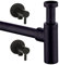 Design Siphon Set rund schwarz matt mit Eck-Ventilen/Ablauf für Waschbecken Spülbecken Abfluss Ablauf-Set Sifon Röhren-Syphon Waschtisch