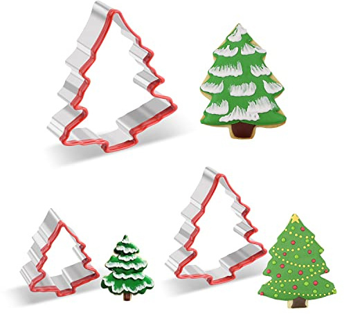 Christmas Tree Cookie Cutter Set - 3pcs Stainless Steel Cookie Cutters 2” 3” 4” Tree Shape Fondant Cutter Large for Holiday and Party Decoration, Baking, Cookies