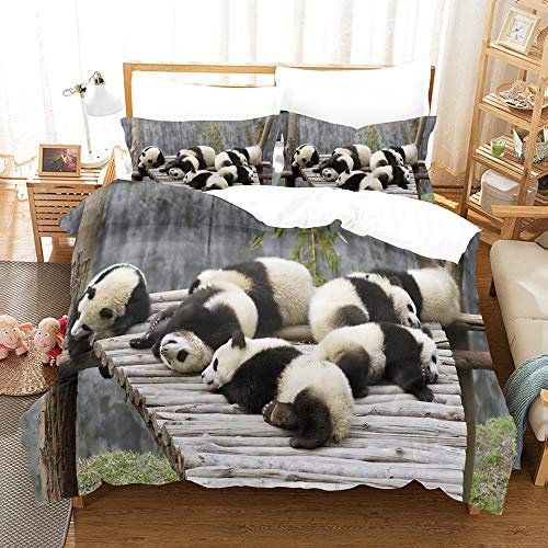 ESAAH Panda Bettwäsche 135 X 200 cm 3D Print Panda Bettwäsche Set ? Mikrofaser? Bettbezug+Kopfkissenbezug?Kinderbettwäsche (A4,135x200cm+80x80cmx1)
