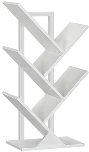 HOOBRO Libreria a Forma di Albero, Scaffale ad Albero, Portaoggetti a 4 Ripiani, Mobile da Studio, per Libri, CD, Stabile e Resistente, in Soggiorno, Ufficio, Camera da Letto, Bianco EWT04SJ01G1