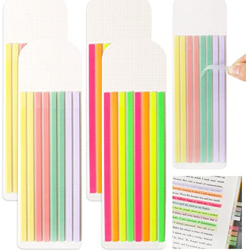 640 Stück Lange Haftstreifen zum Text Markieren 14x0.5cm Bunt Transparente Haftnotizen Selbstklebend Beschriftbare Seiten Fahnen zum Markieren Textmarker Streifen Markierung