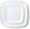 Decor Decorline - Set Piatti Quadrati Plastica Rigida Riutilizzabili da 32 pezzi/per 16 persone - Bianco con Bordo Argento - Piatti dessert & pranzo - 2 misure (16 x 25 cm, 16 x 18 cm) - Classic