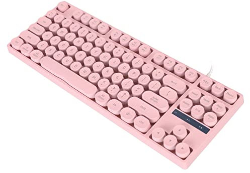 Gaming-Tastatur mit Runden Retro-Tastenkappen,87 Tasten Kompakte Mechanische USB-Tastatur mit Kabel,QWERTZ-Layout RGB-Hintergrundbeleuchtung Tastatur für Win XP für OS X-Laptops (Rosa)