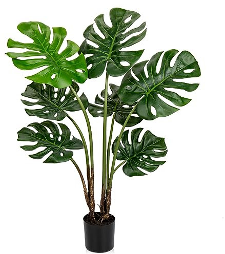 Künstliche Pflanzen Monstera 90 cm groß Kunstpflanzen Wie Echt, Plastik Grünflanze Tropischer mit Topf, Künstlich Zimmerpflanze Palme Topfpflanze für Wohnzimmer Büro Decor