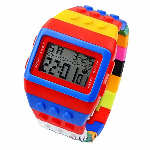 FENKOO Unisex Regenbogen Digital-Armbanduhr Rot/Blau