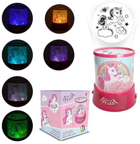 SRV Hub Unicorn LED Projector Night Light for Girls – 12cm Battery Operated Kids Bedside Lamp | Cute Bedroom Table Light with Easy Push Button | Magical Night Lamp for Children Ages 3+