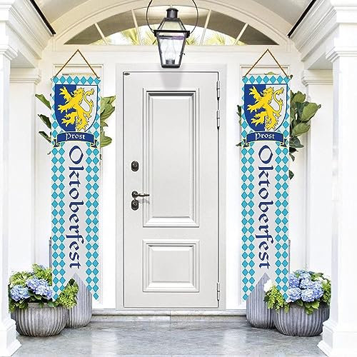 2 Stück Oktoberfest Banner, Bayrische Deko Set 130 * 25CM - Bierfest Indoor Outdoor Hängende Dekoration Für Tür