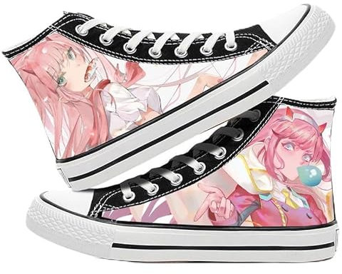 Anime Junge Mädchen High Heel Canvas Schuhe Süße rutschfeste atmungsaktive verschleißfeste Sneakers 36-44 (Black A,38)