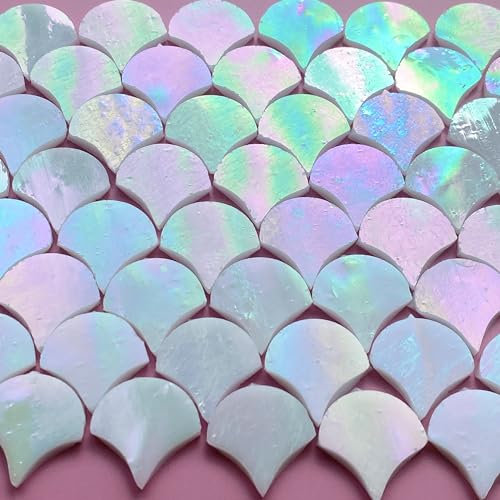 ILLUCKAI 1,9 cm runde schillernde Buntglas-Mosaikfliesen zum Basteln, 280 g, 125 Stück, Kreismosaik-Glasstücke, Mosaik-Set Zubehör für Heimdekoration (schillerndes Weiß)