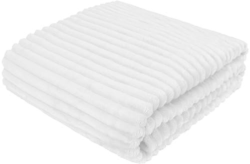 Cottonmarket Decken 220x240 cm - Zweiseitig Tagesdecke - Kuscheldecke Flauschig für Wintergarten und Balkon - Blanket für Terrasse - Gartenmöbel Überwurfdecke - Felldecke - Weiß