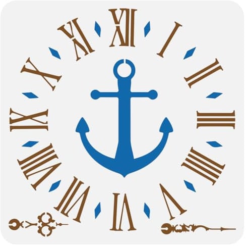 FINGERINSPIRE Ruder Uhr Malschablone 30x30 cm Wiederverwendbare Anker Uhr Schablone Anker Ruder Schablone Vorlage Sommer Ozean Thema Schablone Zum Malen Auf Wand Holz Leinwand Stoff Bodenmöbel