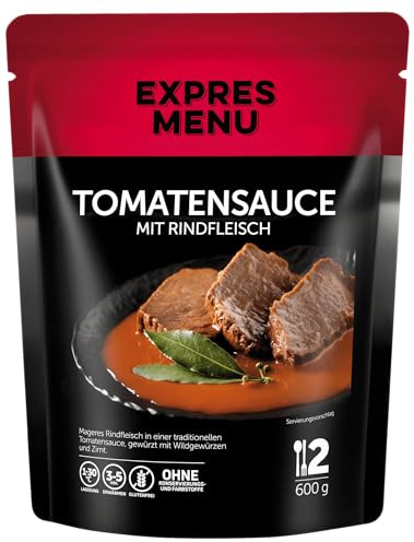 EXPRES MENU | Herzhaftes Tomatensauce mit zartem Rindfleisch und einer Mischung aus Wurzelgemüse, verfeinert mit Zwiebeln und Tomatenpüree | Glutenfreie Fertigmahlzeit | 2 Portionen