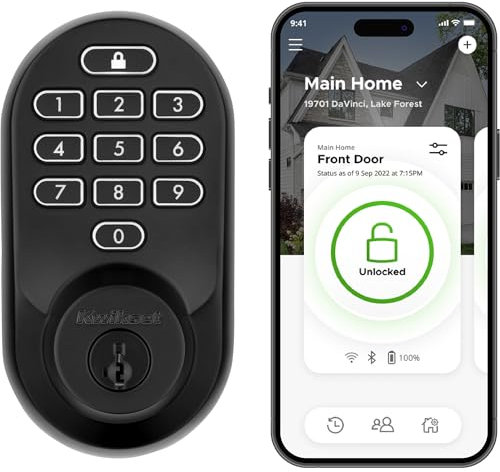 Kwikset Halo Wi-Fi Smart Lock, Keyless Entry Door Deadbolt, Geofence Auto-Unlock, Grade AAA Certified, No Hub Easy Install, Matte Black Lifetime Finish Warranty, Backlit Keypad