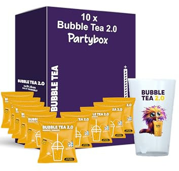 Bubble Tea 2.0 Party Set – 10x Instant Bubble Tea inkl. Becher, Deckel & Strohhalme – Perfekt für jede Feier! (Mango)
