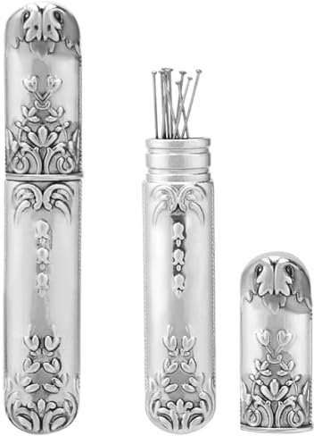 GORGECRAFT Estuche de Almacenamiento de Agujas Vintage Tubos de Agujas de Plata Antigua Caja para Guardar Palillos Contenedor Suministros de Costura Portátiles Herramientas Bordado Punto 8.8x1.5cm