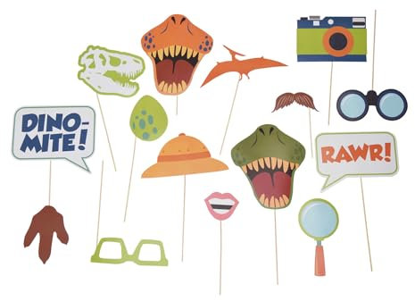 Caja de fotos con diseño de dinosaurios, 18 unidades, accesorios divertidos para fotos y selfies divertidos, accesorios para fotos, mezcla de colores