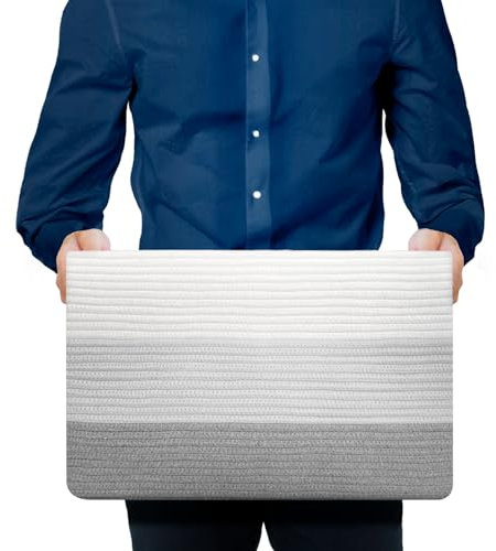 BLUMIDO Aufbewahrungskorb Groß - Rechteckiger Baumwollkorb mit Griff – Großer Korb für Decken Wohnzimmer – 46x36x30 cm – Gradient Grau – Wäschekorb geflochten – Aufbewahrung Spielzeug Kinderzimmer